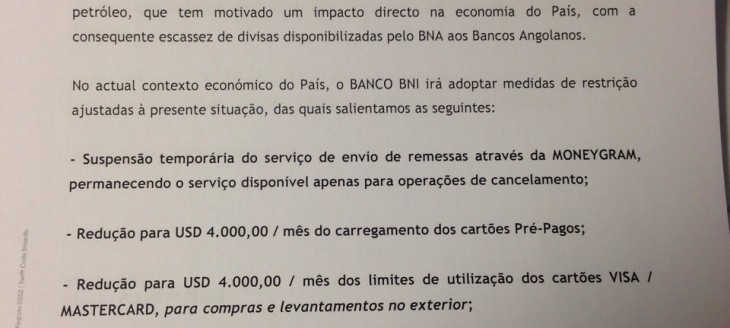 Bancos angolanos já restringem transferências e uso de cartões